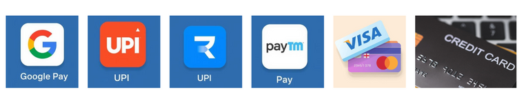 Accepted Payments: UPI, Visa, MasterCard, RuPay, NetBanking, Wallets